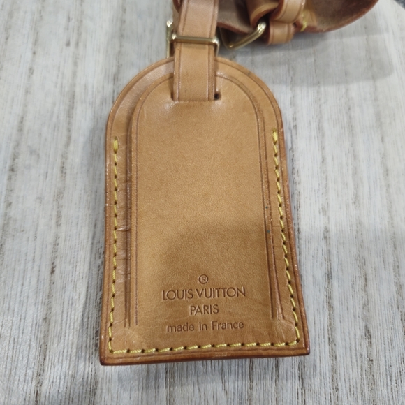 🐢 Vintage LOUIS VUITTON Vachetta Luggage Tag w/ Keepall Strap Holder - Picture 6 of 14